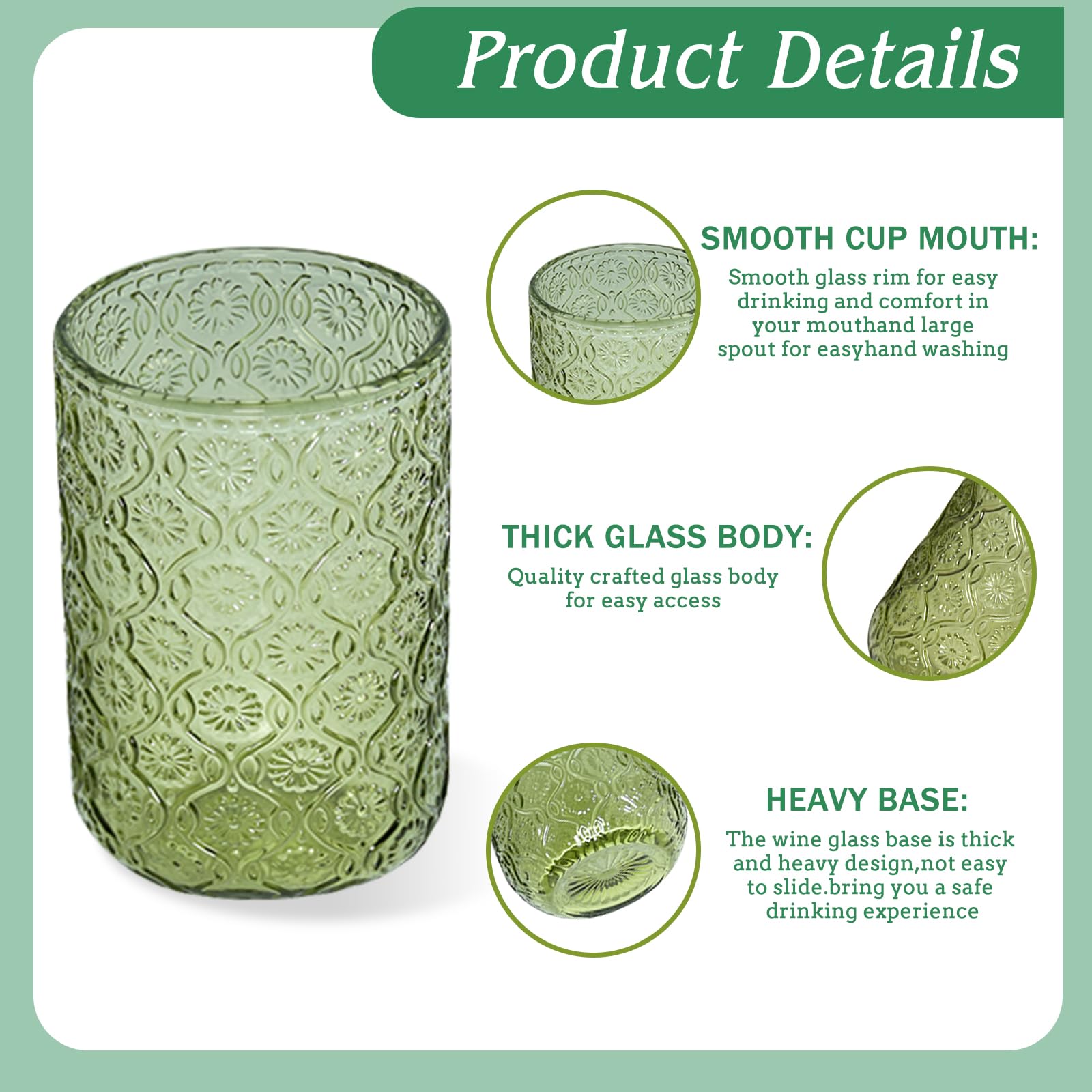 CHLJAR green hobnail glassware for beer, juice, or cocktails