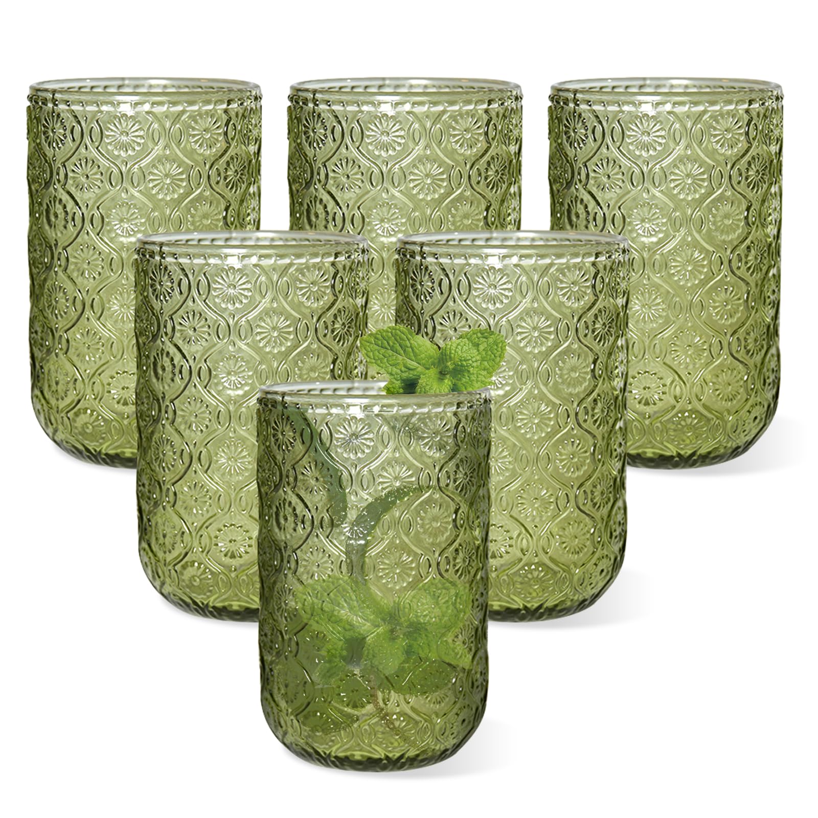 CHLJAR green vintage drinking glasses with hobnail texture for elegant everyday use