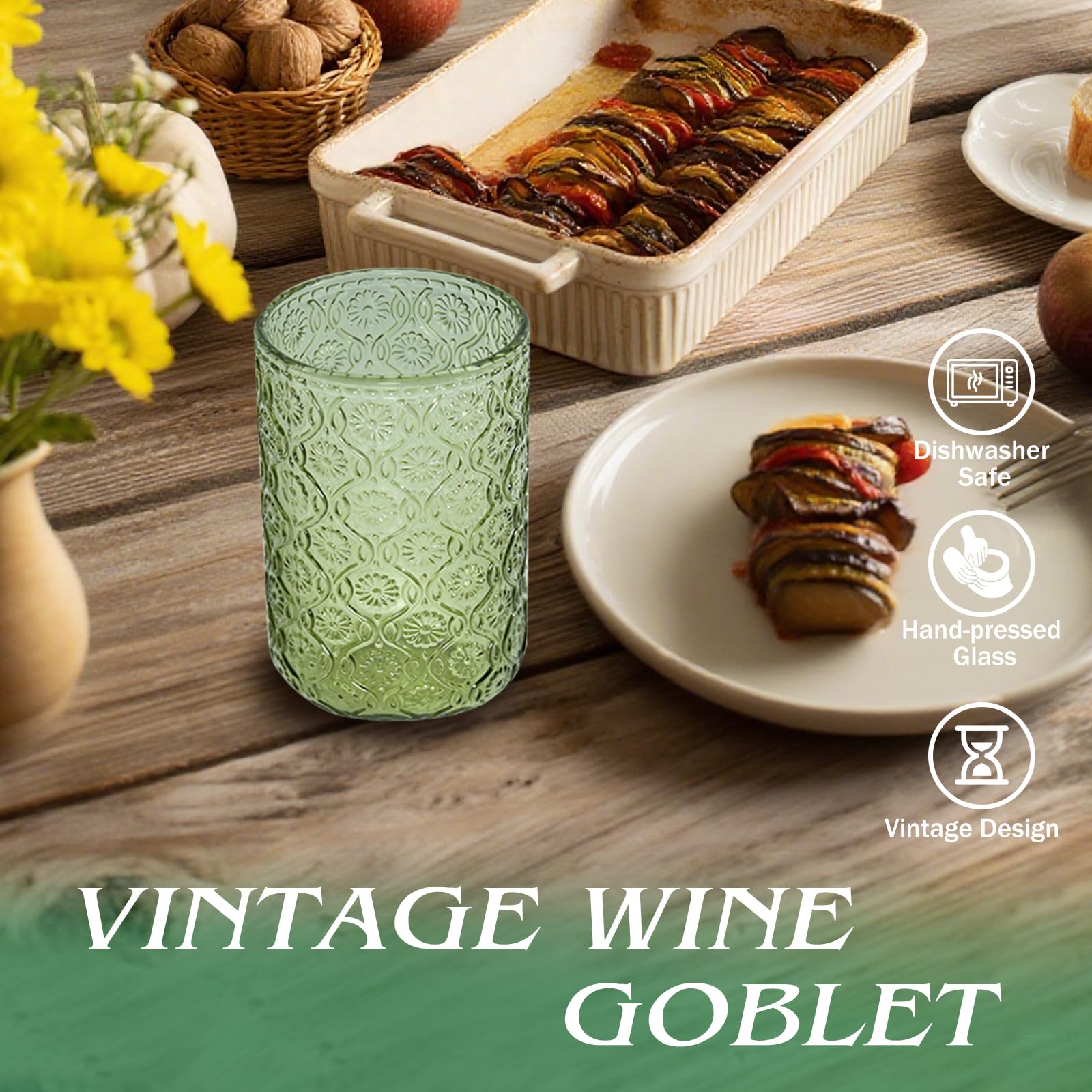 CHLJAR vintage green water tumbler with embossed pattern
