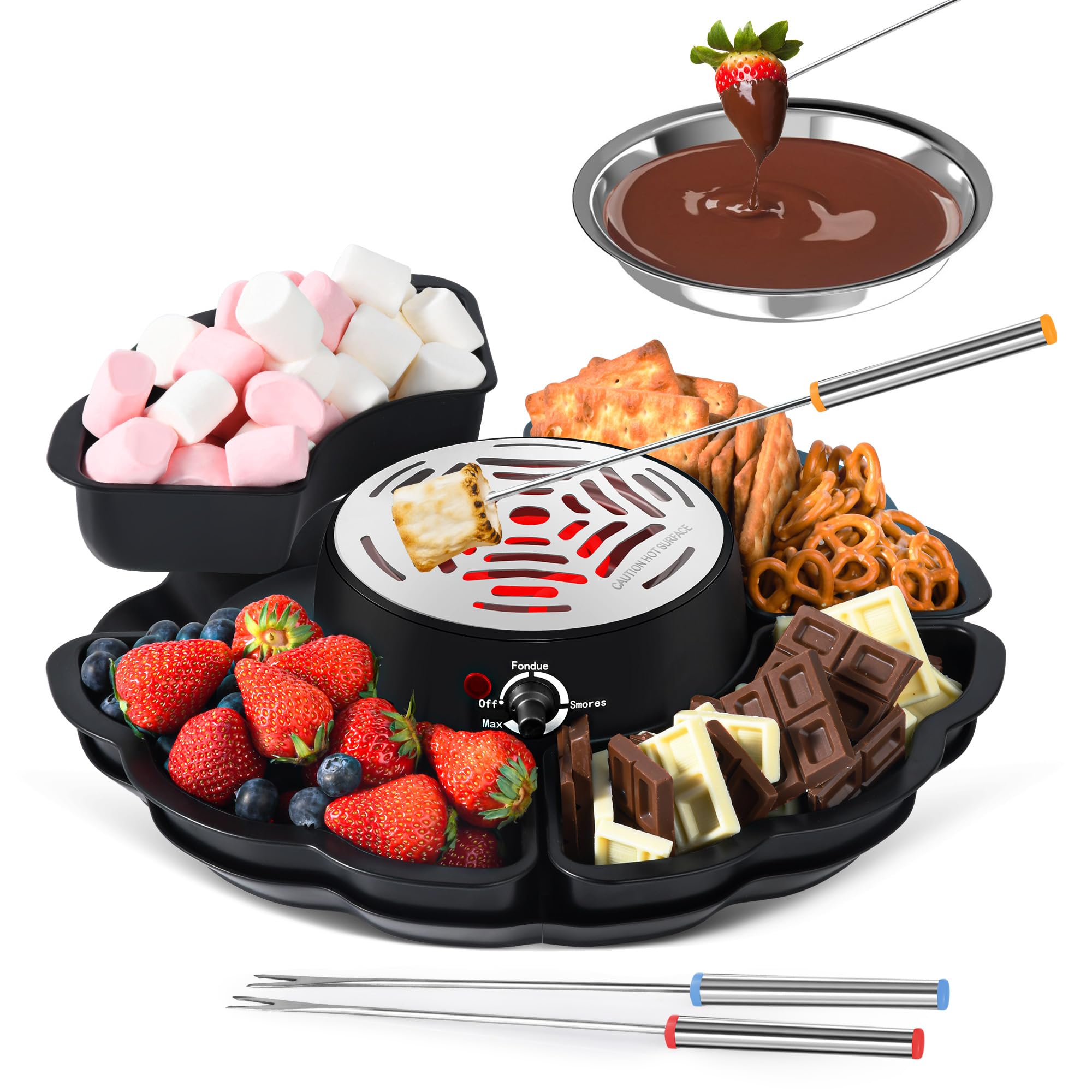 CHOCOSMORE 2-in-1 s’mores maker heater shows adjustable temperature for indoor roasting