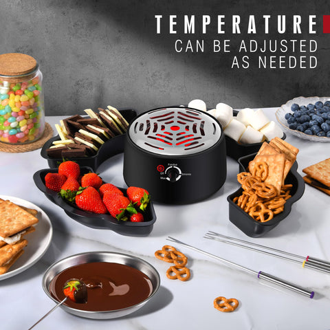 CHOCOSMORE melting bowl paired with fondue mode for chocolate dipping
