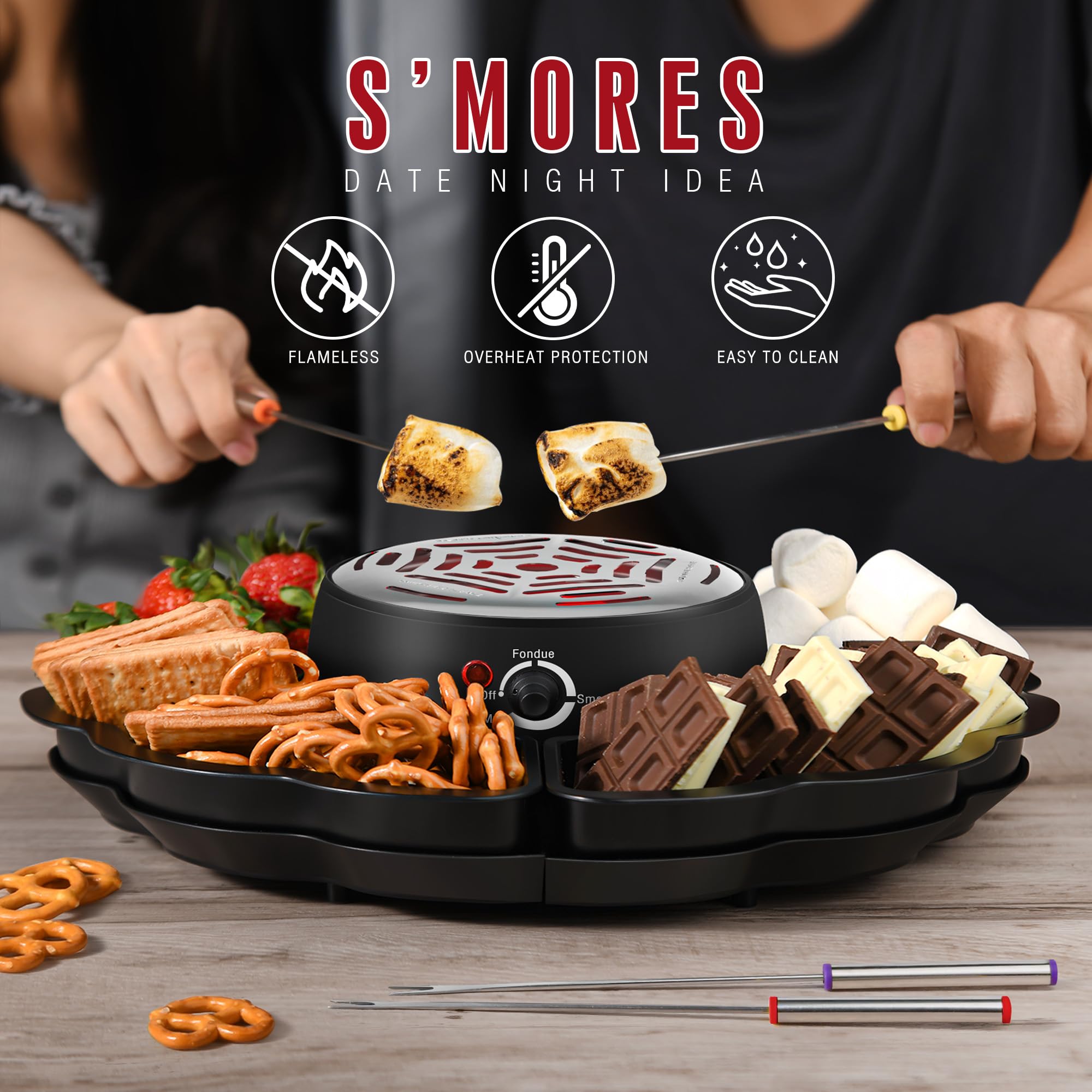 CHOCOSMORE four detachable trays keep toppings organized during gatherings