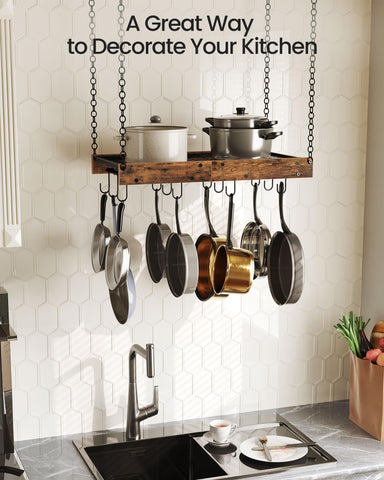 CHOEZON ceiling-mounted rack installed above stove saves cabinet space.
