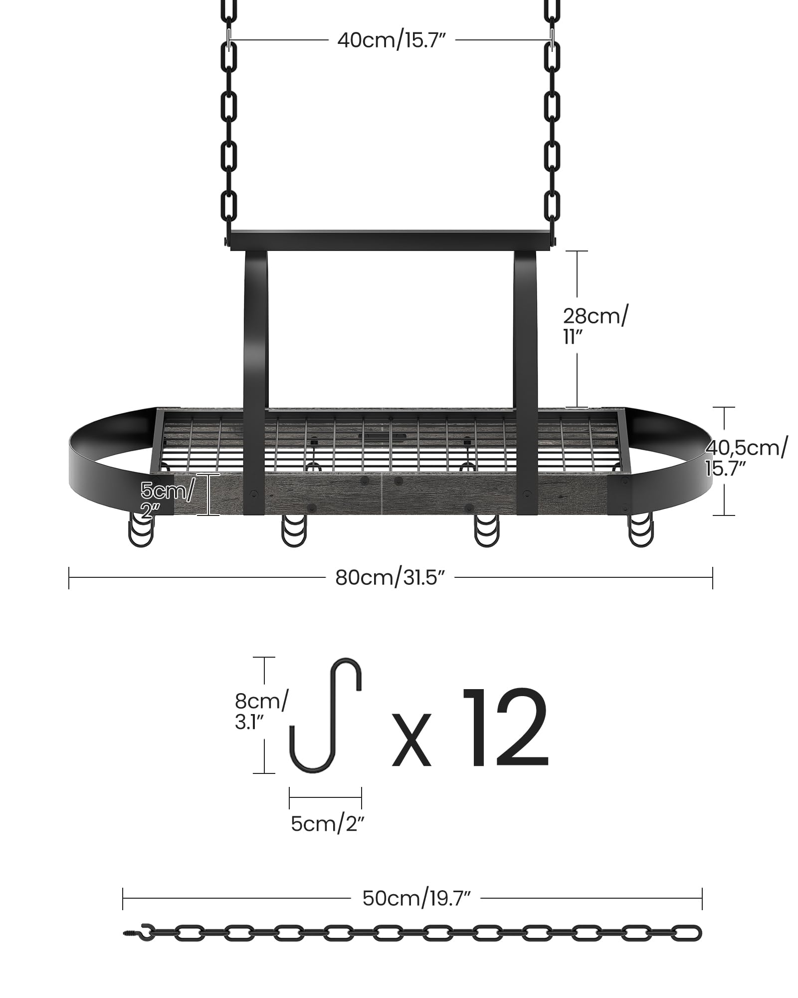 CHOEZON thickened chains offer sturdy support for heavy pots up to 50lb.