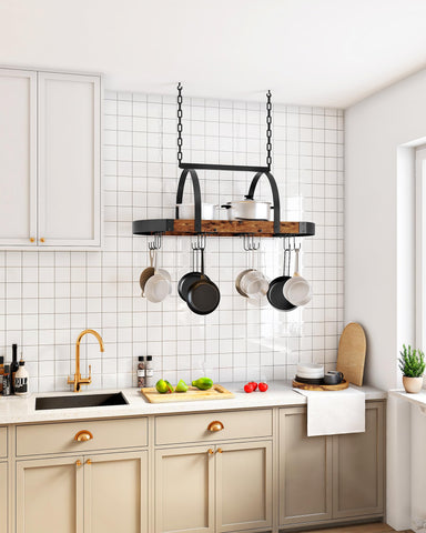 CHOEZON pot hanger with 12 S hooks offers flexible cookware hanging options.