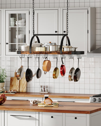 CHOEZON ceiling-mounted pot hanger with sturdy chains for secure cookware display.