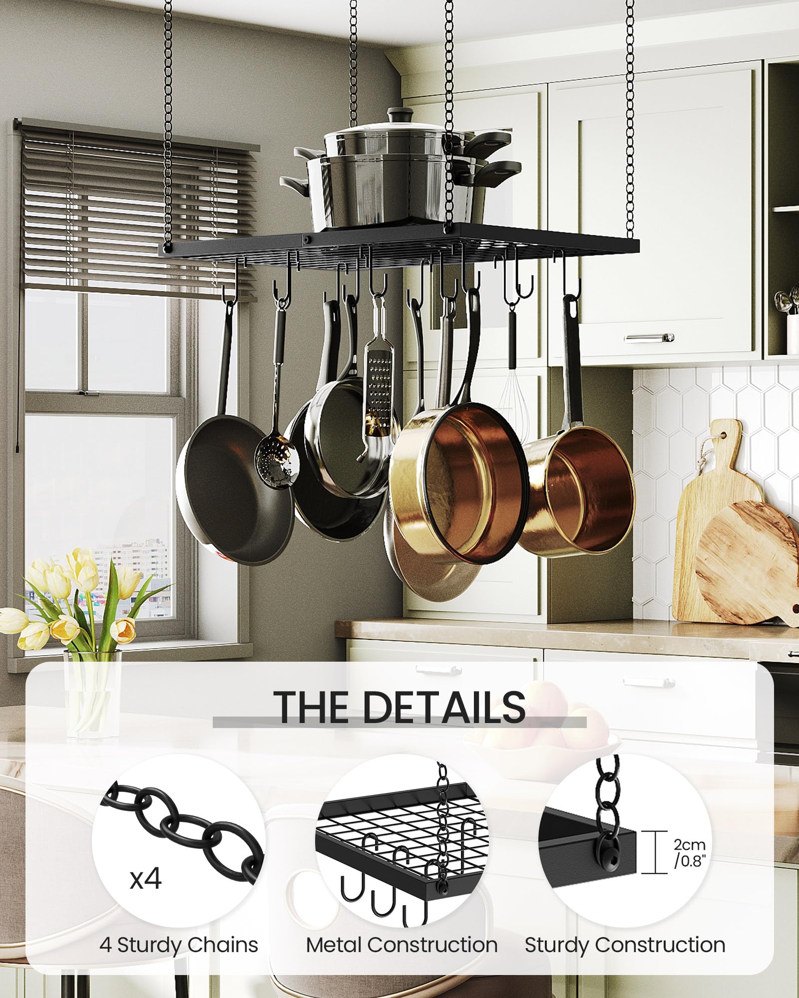 Durable metal construction of CHOEZON pot rack for daily use