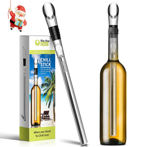 Chohey wine chiller stick in use to chill and aerate a glass of wine