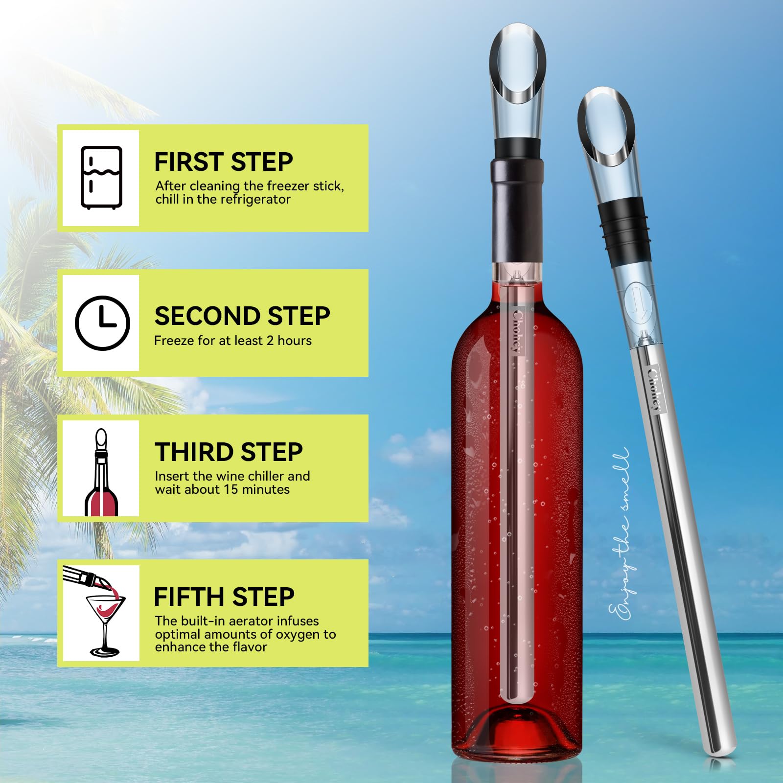 Chohey wine chiller stick pourer in action for steady pour