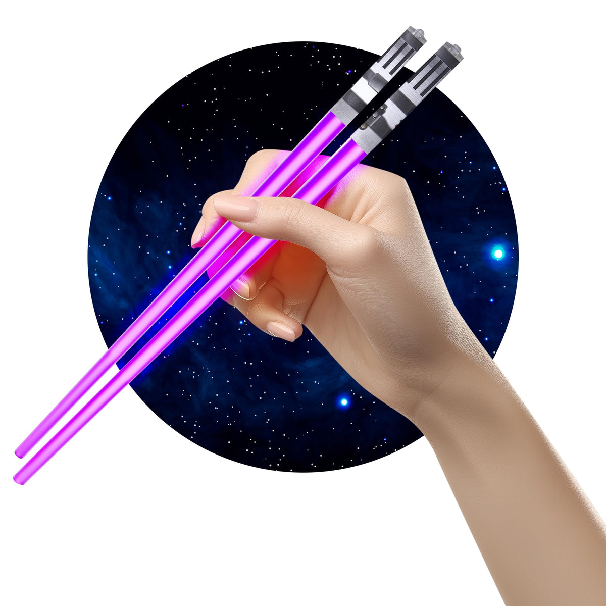 Chop Sabers light-up purple chopsticks pair glowing for playful meals