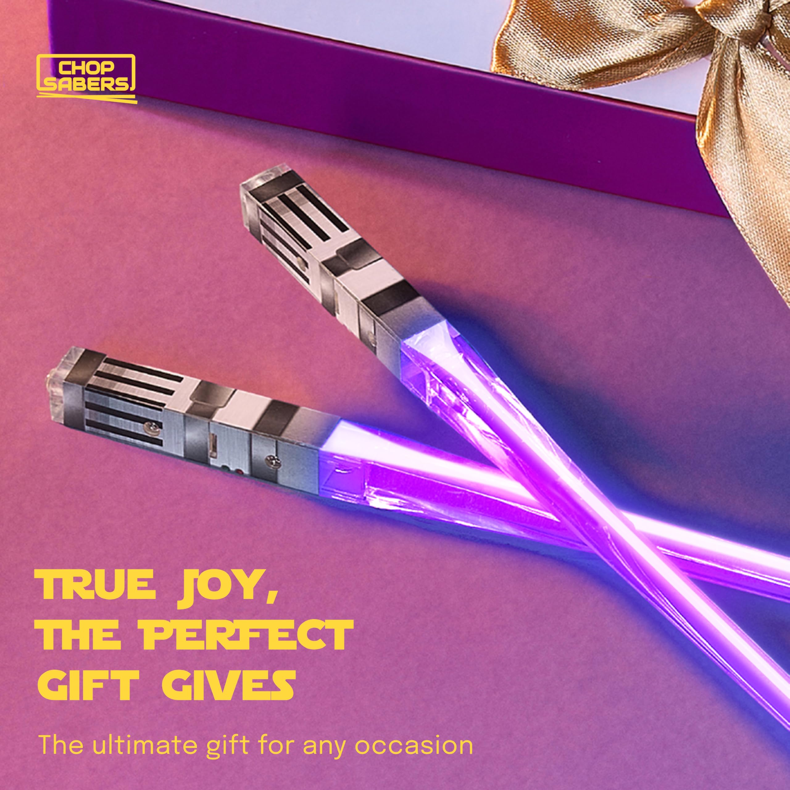 Chop Sabers on-off button activates bright colors in seconds