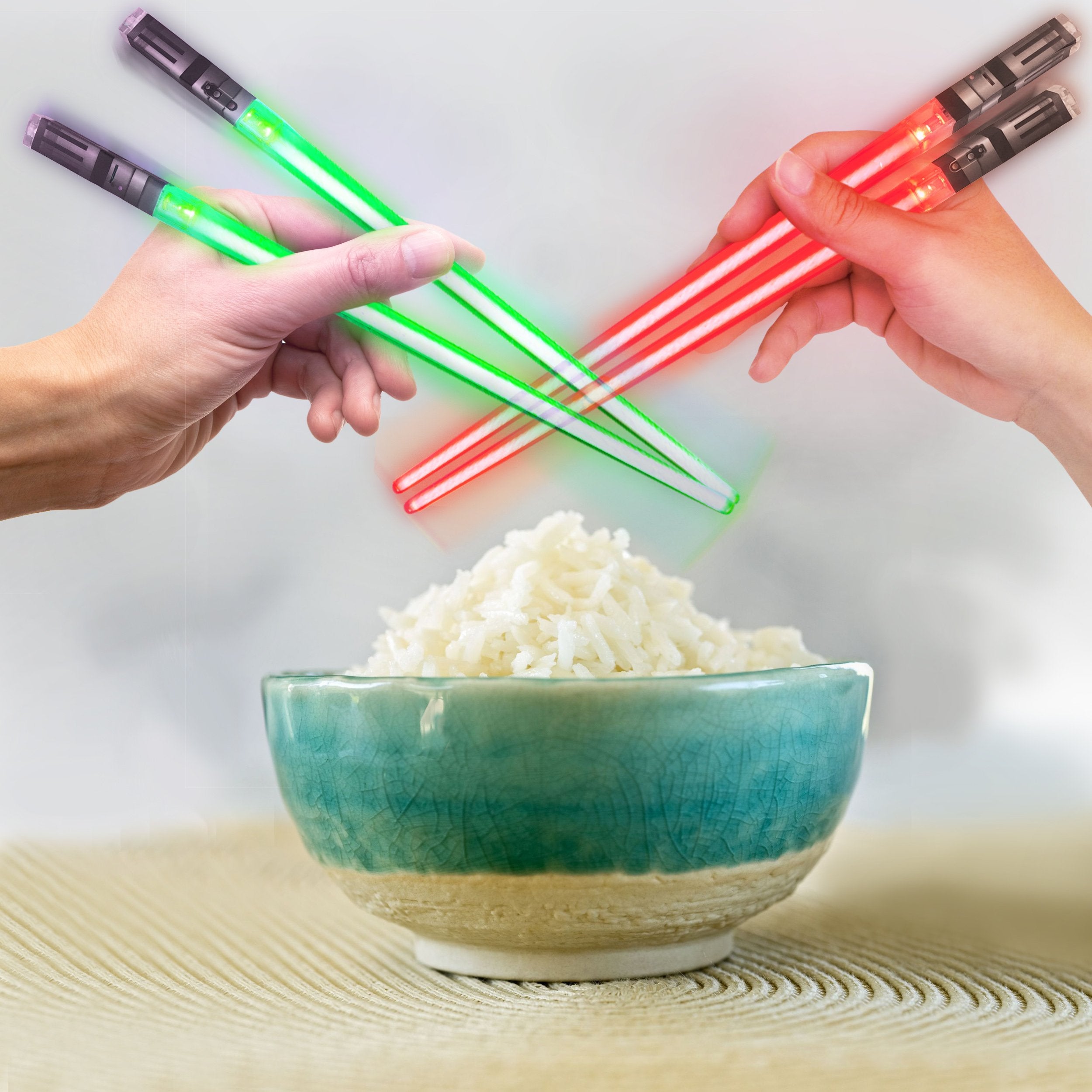 ChopSabers button-activation shows easy power-on for instant table fun.