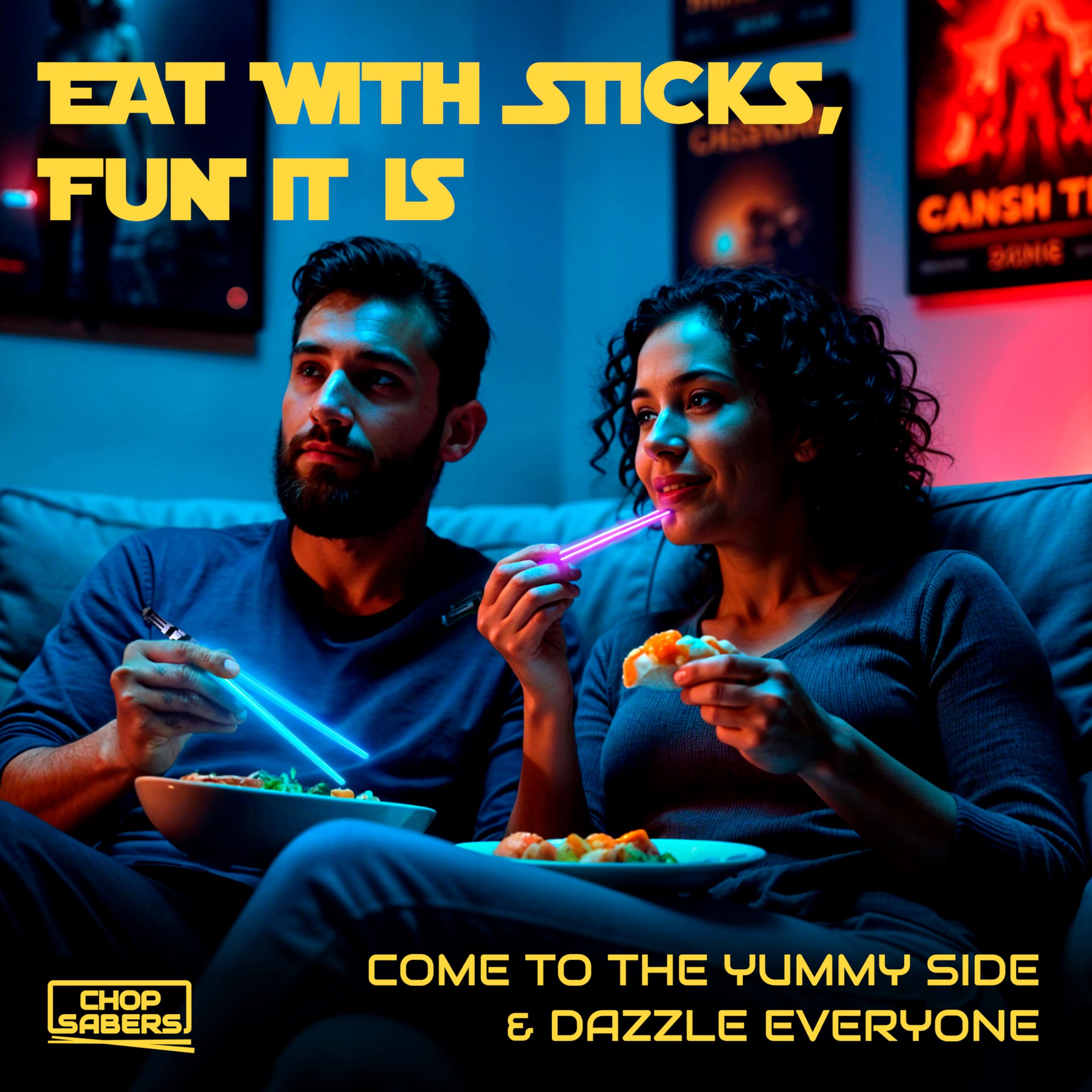 ChopSabers LED glow on chopsticks enhances dining ambiance