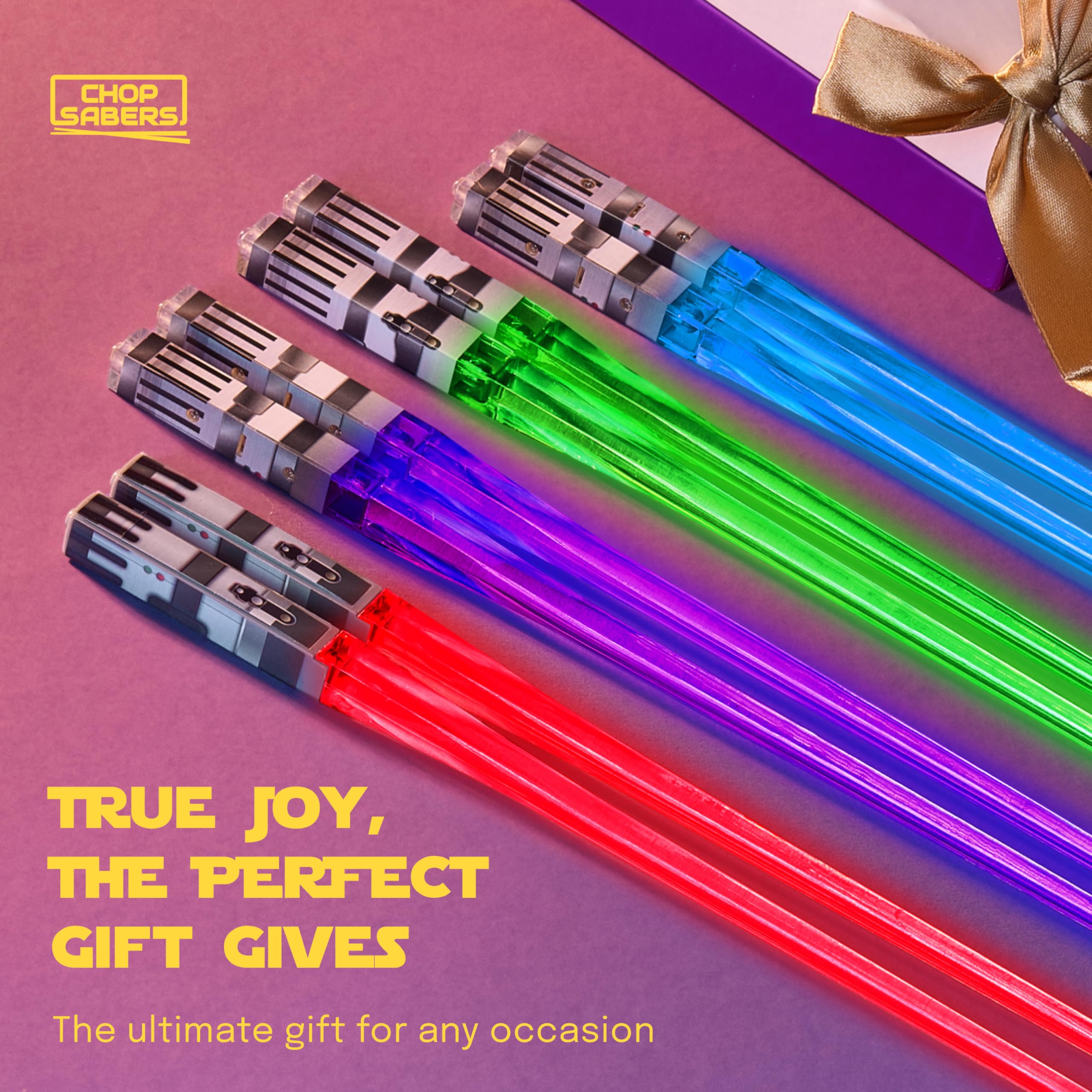 ChopSabers light-up chopsticks gift-ready packaging for fans.