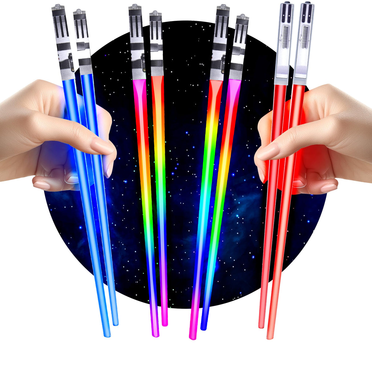 ChopSabers light-up chopsticks glow red and blue for fun sushi nights
