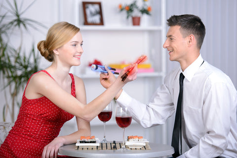 ChopSabers lightsaber chopsticks with blue and red LEDs illuminate meals and entertain.