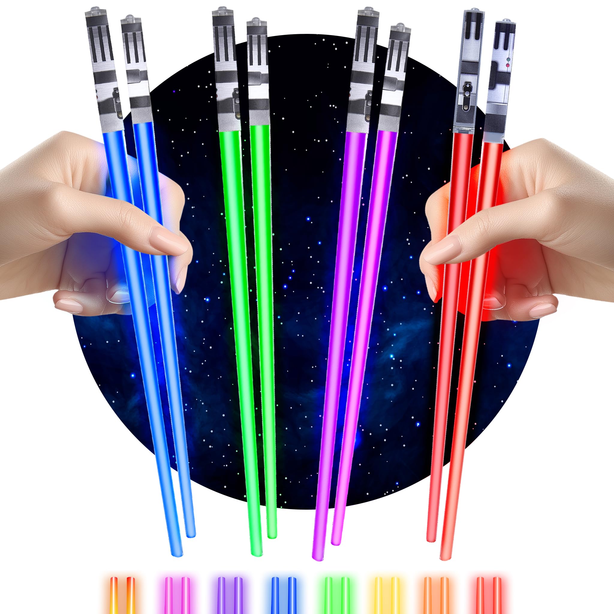 ChopSabers blue LED lightsaber chopsticks glow for festive sushi nights.