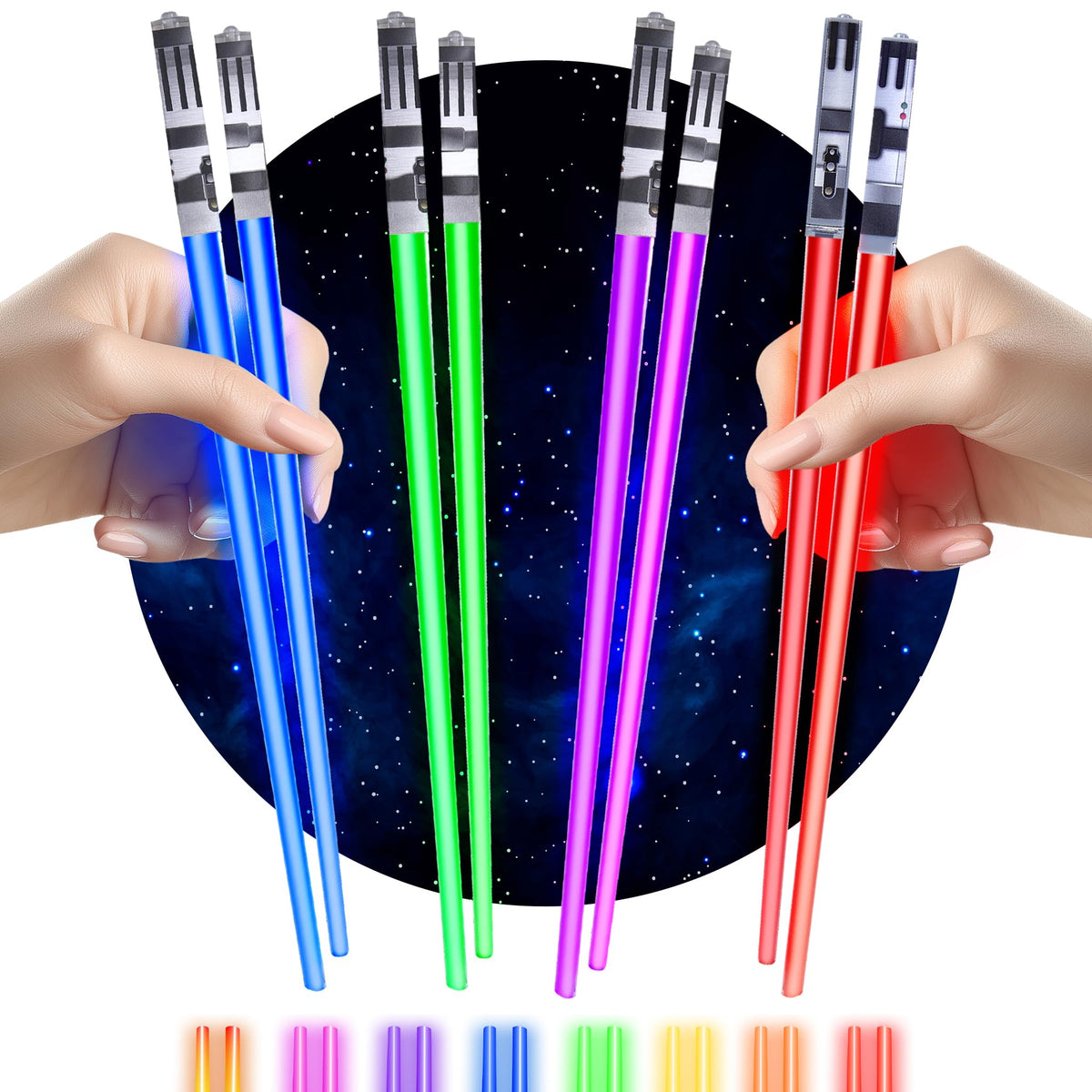 ChopSabers blue LED lightsaber chopsticks glow for festive sushi nights.