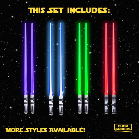 ChopSabers purple glow lightsaber chopsticks bring sci-fi flair to meals.