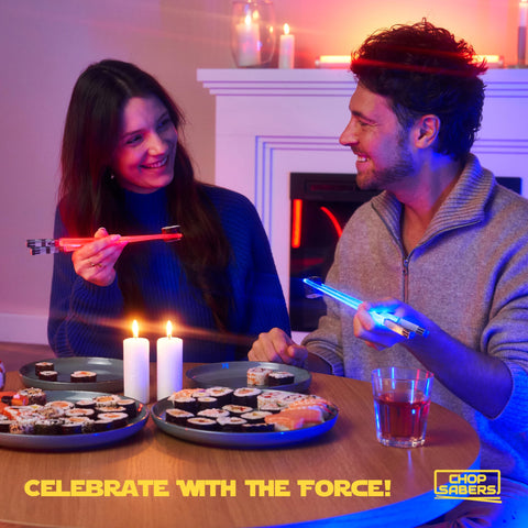 ChopSabers lightsaber chopsticks are ideal for themed dinners like sushi nights.