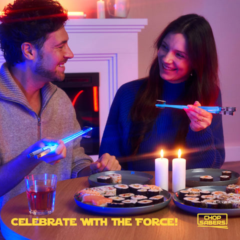 ChopSabers glow-in-the-dark dining accessory for social meals.