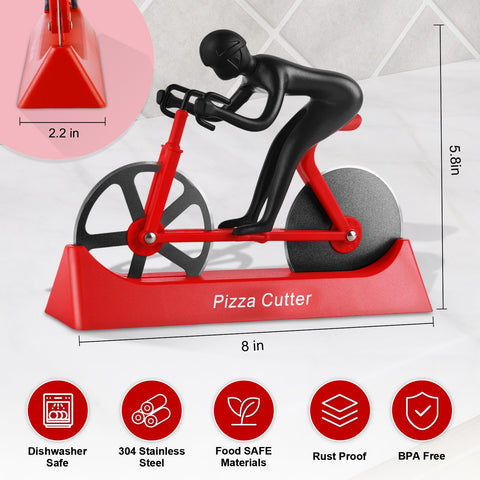 Chopwiza bike pizza cutter stand keeps the gadget upright and accessible.