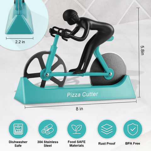 Chopwiza bike pizza cutter stand keeps the tool stable on the counter.