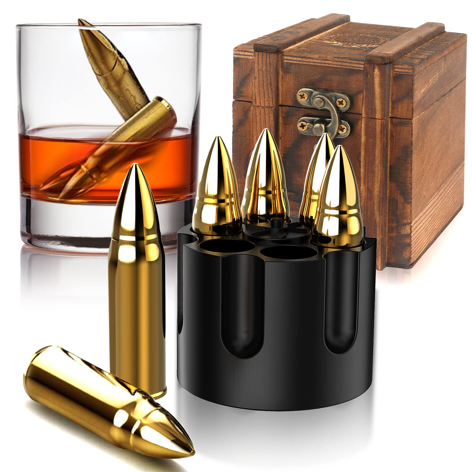 Chouggo bullet whiskey stones on revolver-base for stylish chilling