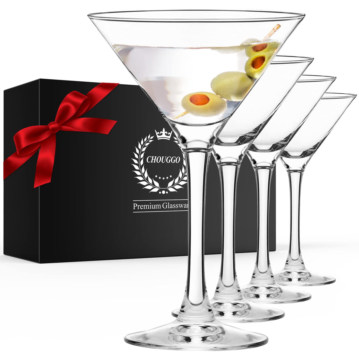 Chouggo martini glasses set of 4 hand blown for elegant cocktail presentations