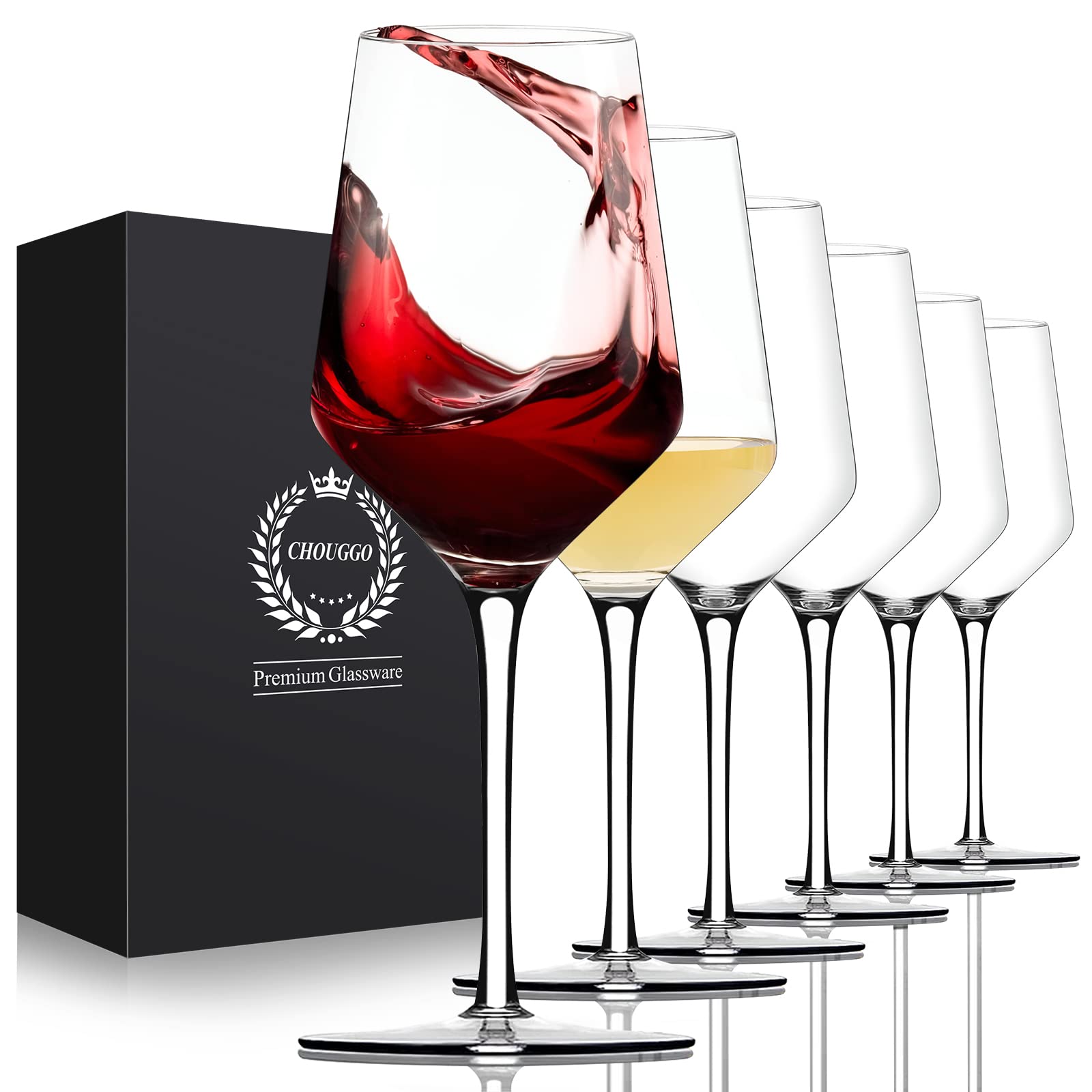 Chouggo hand-blown crystal wine glass set on a dining table, showcasing clarity