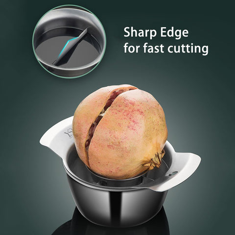 Close-up of the Choxila pomegranate peeler highlighting its stainless steel blade for clean cuts