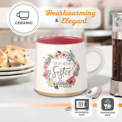 Christian Art Gifts 14-ounce mug size supports coffee, tea, or cocoa.