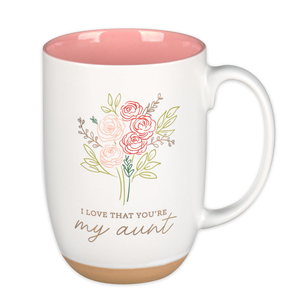 Christian Art Gifts aunt mug front view with pink roses and gold leaves for elegant daily inspiration.