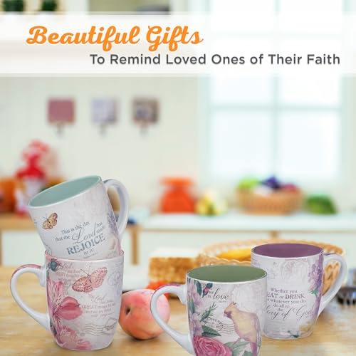 Christian Art Gifts blue Hydrangea mug with light blue interior and vintage design