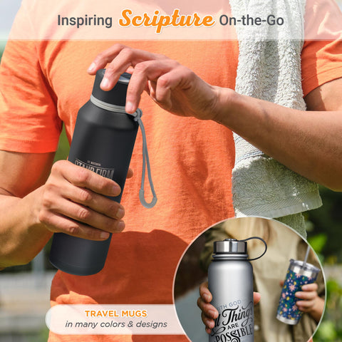 Christian Art Gifts carry-loop bottle for easy grip on the go.