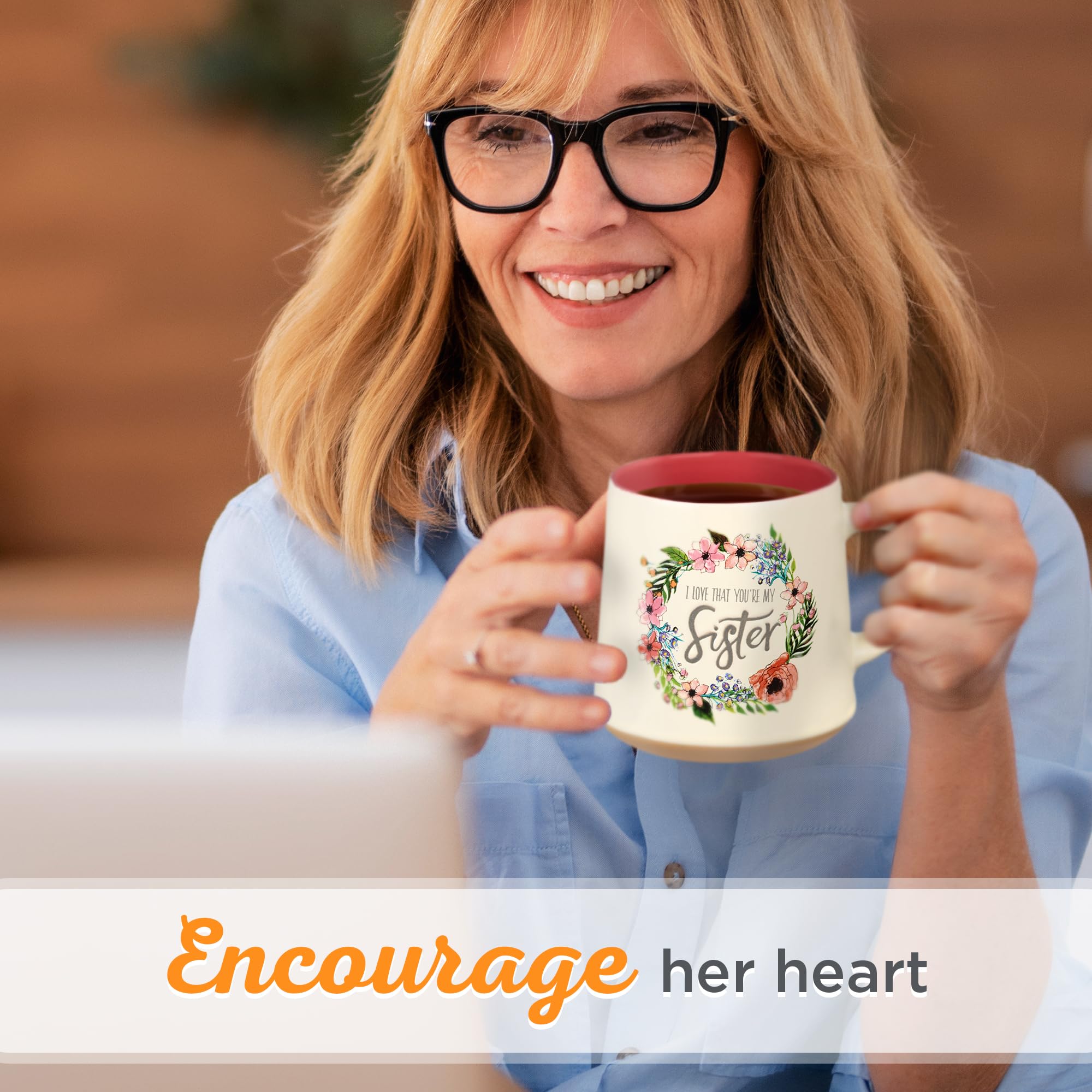 Christian Art Gifts dipped-style mug highlights exposed clay base for unique texture.