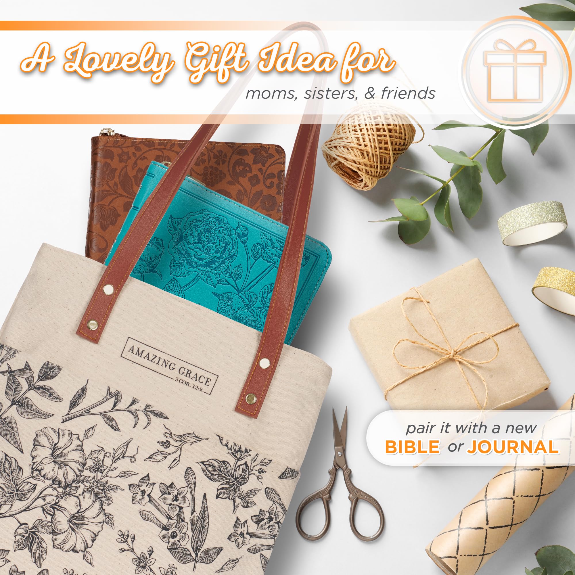 Christian Art Gifts floral tote collapsible design easy to store