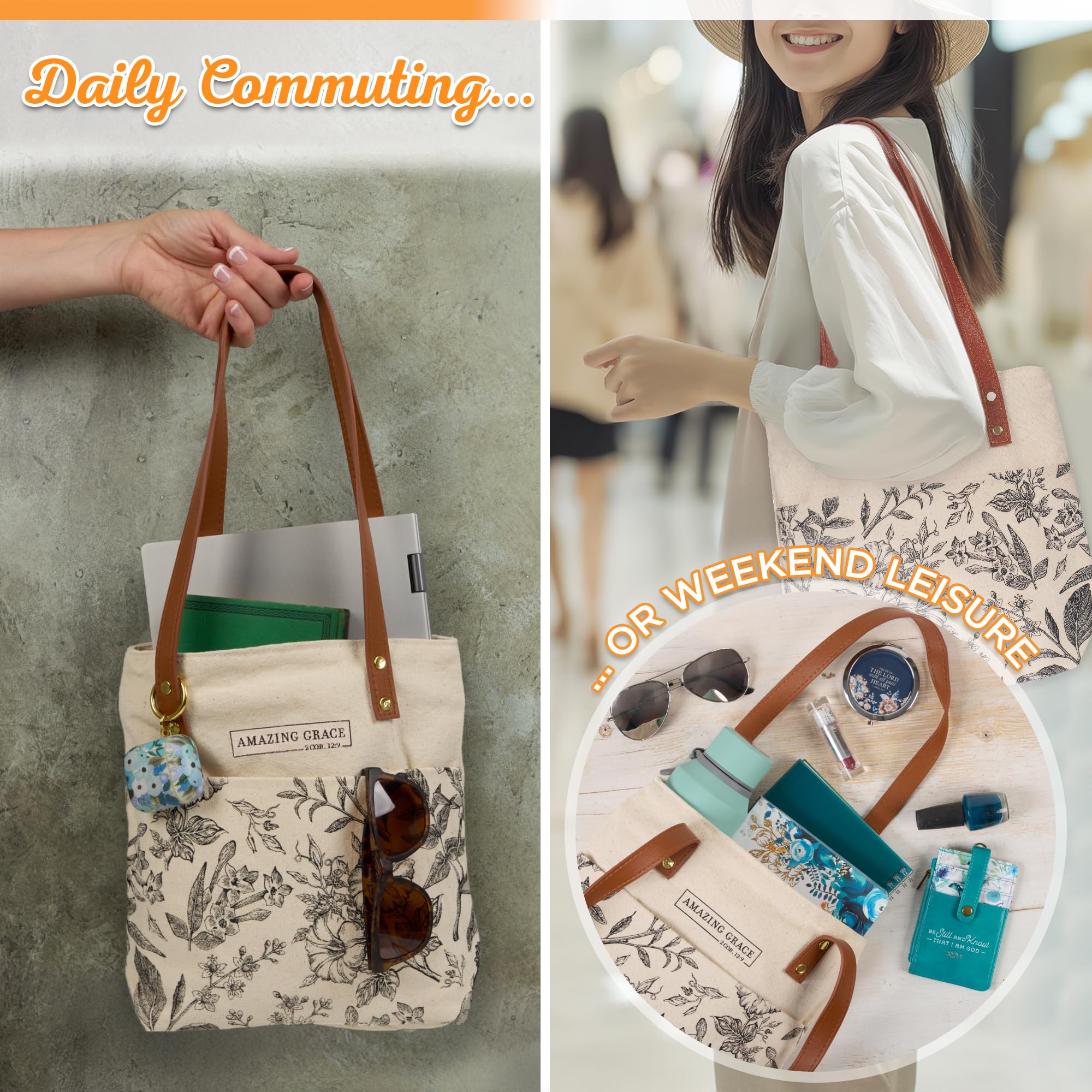 Christian Art Gifts floral tote interior cotton lining protecting belongings