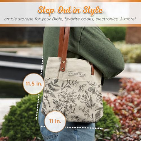 Christian Art Gifts floral tote pocket detail for small essentials