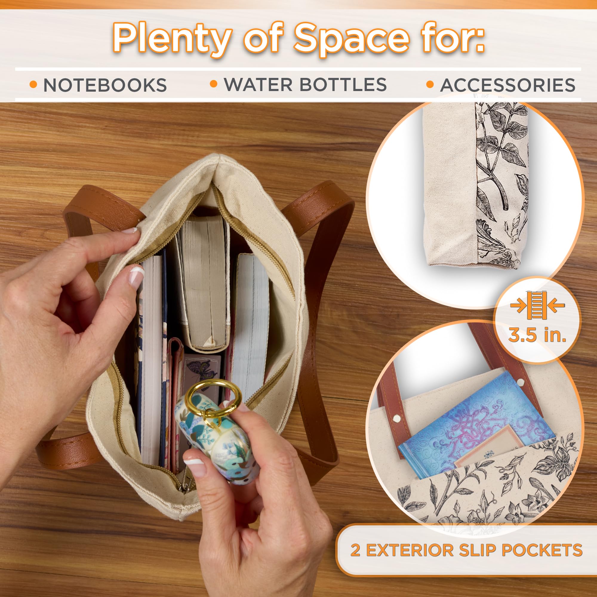 Christian Art Gifts floral tote vegan leather handles for comfortable carry