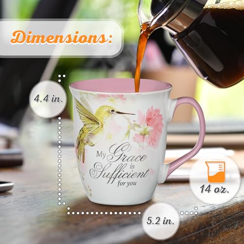 Christian Art Gifts Grace is Sufficient mug hummingbird detail enhances cheerful morning routine