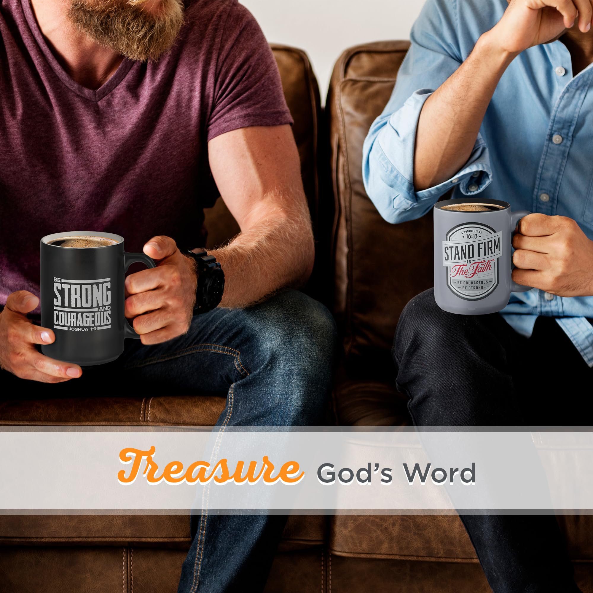 Christian Art Gifts gray-black mug exterior close-up highlighting modern style