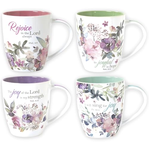 Christian Art Gifts Joy of the Lord mug with purple interior for serene mornings.