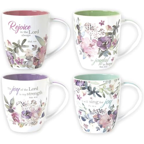 Christian Art Gifts Joy of the Lord mug with purple interior for serene mornings.