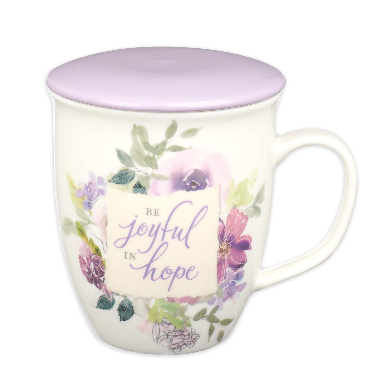 Christian Art Gifts lavender floral mug front view for daily coffee or tea ritual