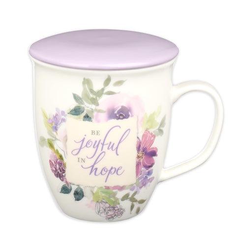Christian Art Gifts lavender floral mug front view for daily coffee or tea ritual