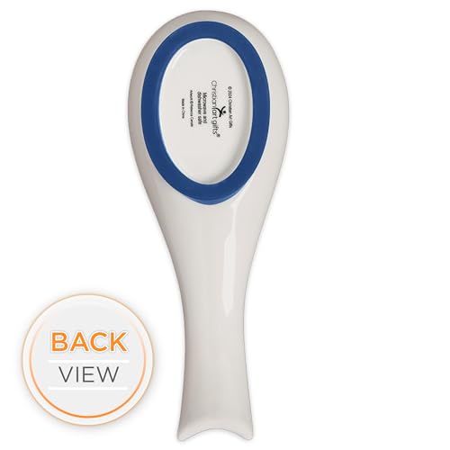 Blue silicone base on spoon rest provides non-slip stability on the kitchen counter.