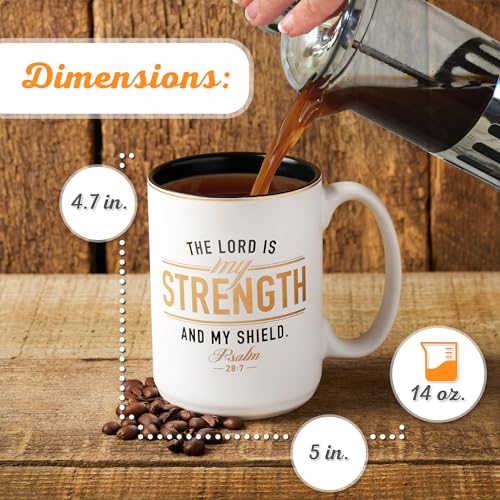 Christian Art Gifts Lord Is My Strength mug back displays verse for ongoing encouragement