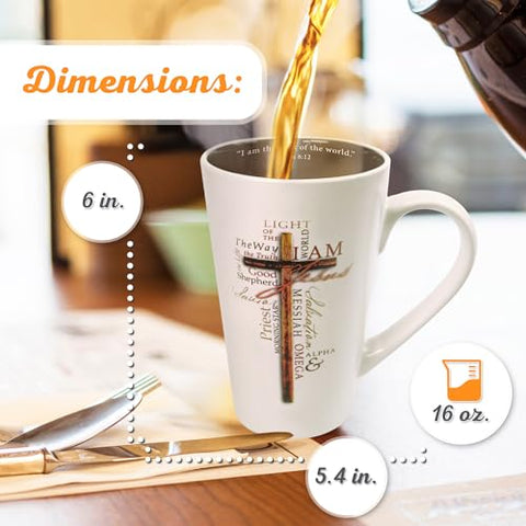 Christian Art Gifts names of Jesus mug front with inspiring devotion.