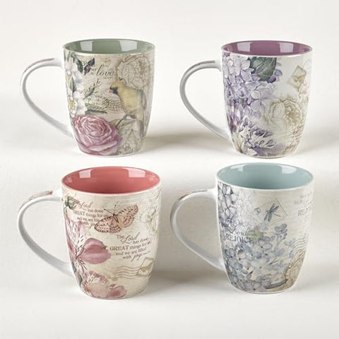 Christian Art Gifts pink Rose mug with sage interior and botanical accents